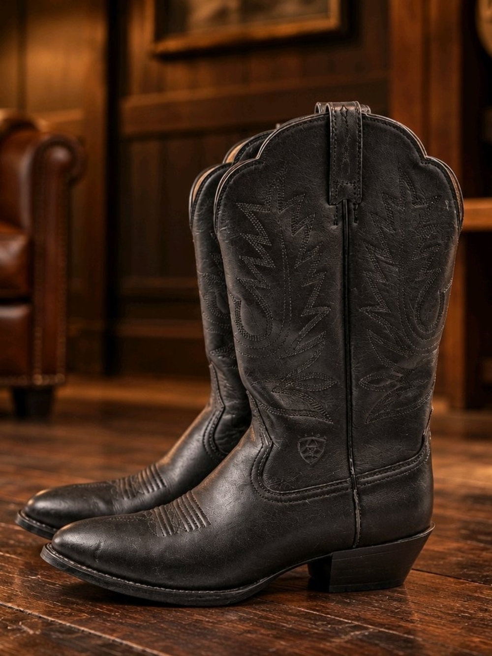 Ariat Heritage Western R Toe Leather Boots Black - Size 8.5B